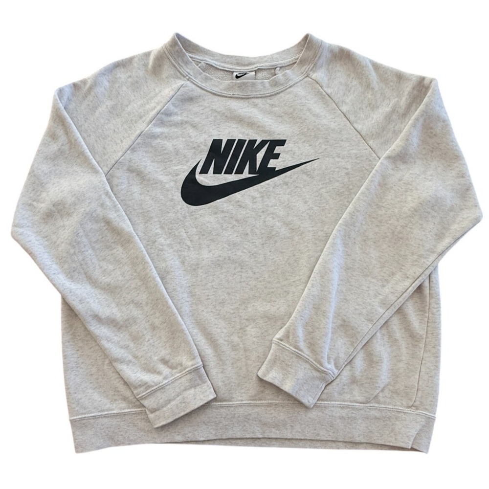 Nike Sweatshirt Womens Large Gray Crewneck Big Swoosh Logo Pullover Athletic